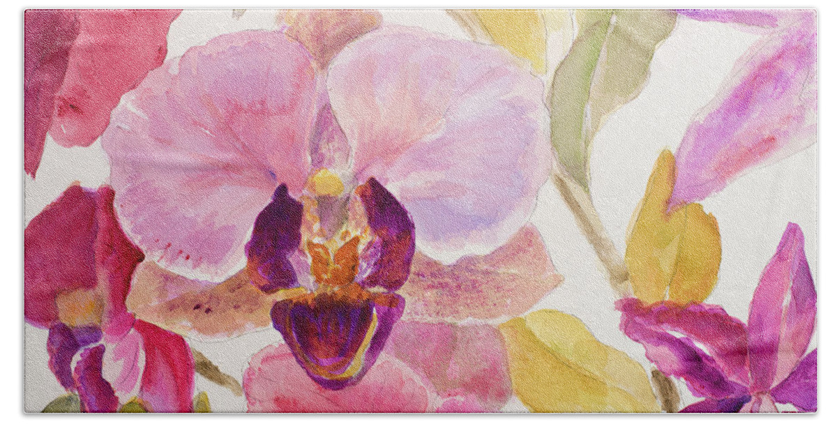 Radiant Hand Towel featuring the painting Radiant Orchid II by Lanie Loreth