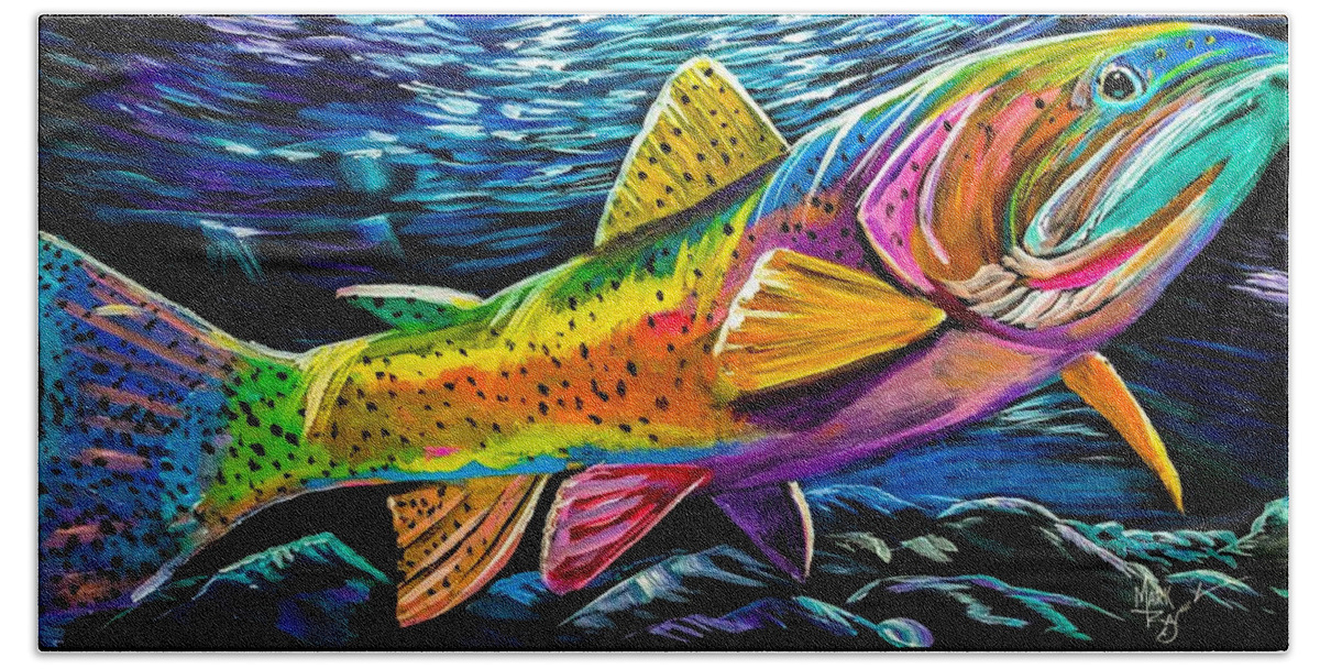 Trout Bath Towel featuring the painting Rainbow Trout by Mark Ray