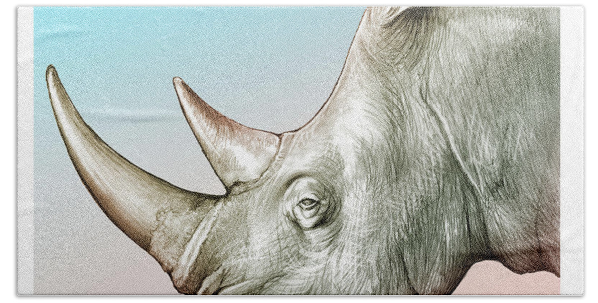Rhinoceros Hand Towel featuring the drawing Rhino #1 by Greg Joens