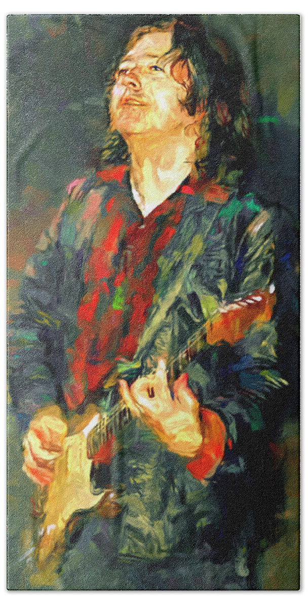 Rory Gallagher Hand Towel featuring the mixed media Rory Gallagher #1 by Mal Bray