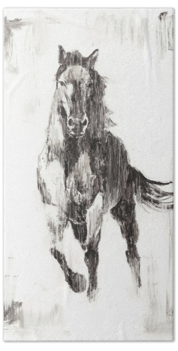Western Hand Towel featuring the painting Rustic Black Stallion II #1 by Ethan Harper