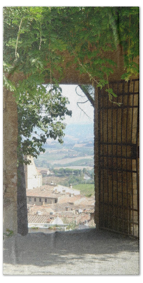 Italy Hand Towel featuring the photograph San Gimignano Welcomes You to Tuscany by Patricia Caron
