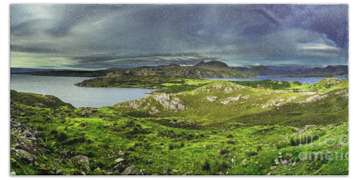 Agriculture Bath Towel featuring the photograph Scenic Coastal Landscape With Remote Village Around Loch Torridon And Loch Shieldaig In Scotland #1 by Andreas Berthold