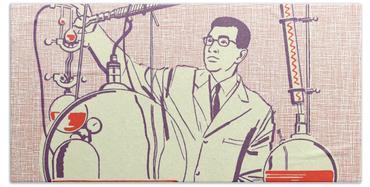 Adult Hand Towel featuring the drawing Scientist in a Chemistry Lab #1 by CSA Images
