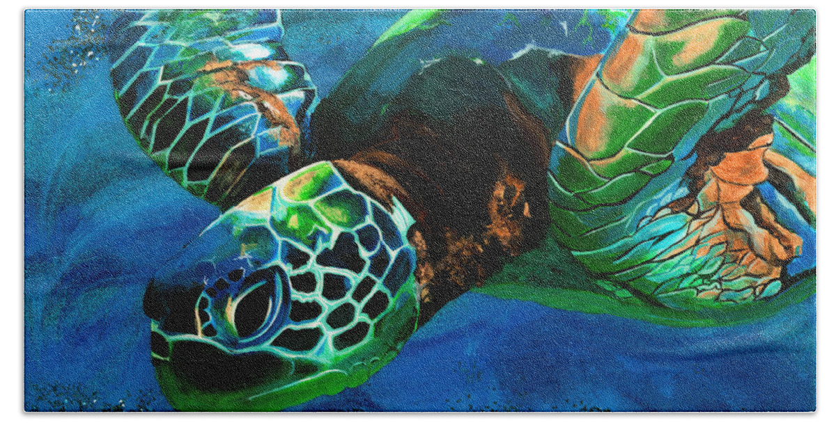 Sea Turtle Bath Towel featuring the painting Searching for Light by Ashley Lane