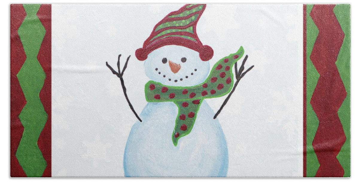 Snowman Hand Towel featuring the painting Snowman Zig Zag Square I by Gina Ritter