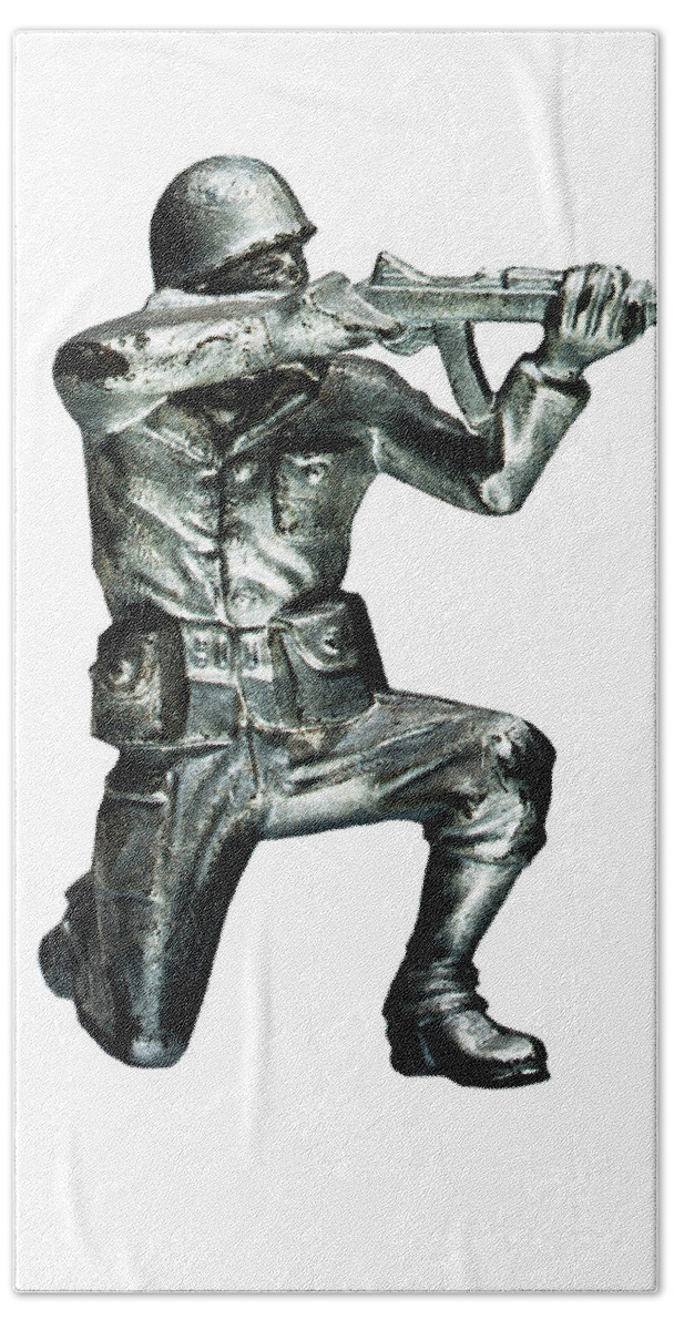 Action Hand Towel featuring the drawing Soldier Firing Gun #1 by CSA Images