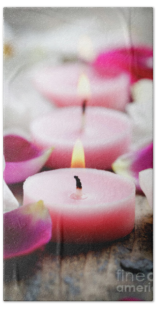 Spa Bath Towel featuring the photograph Spa Candles #3 by Jelena Jovanovic