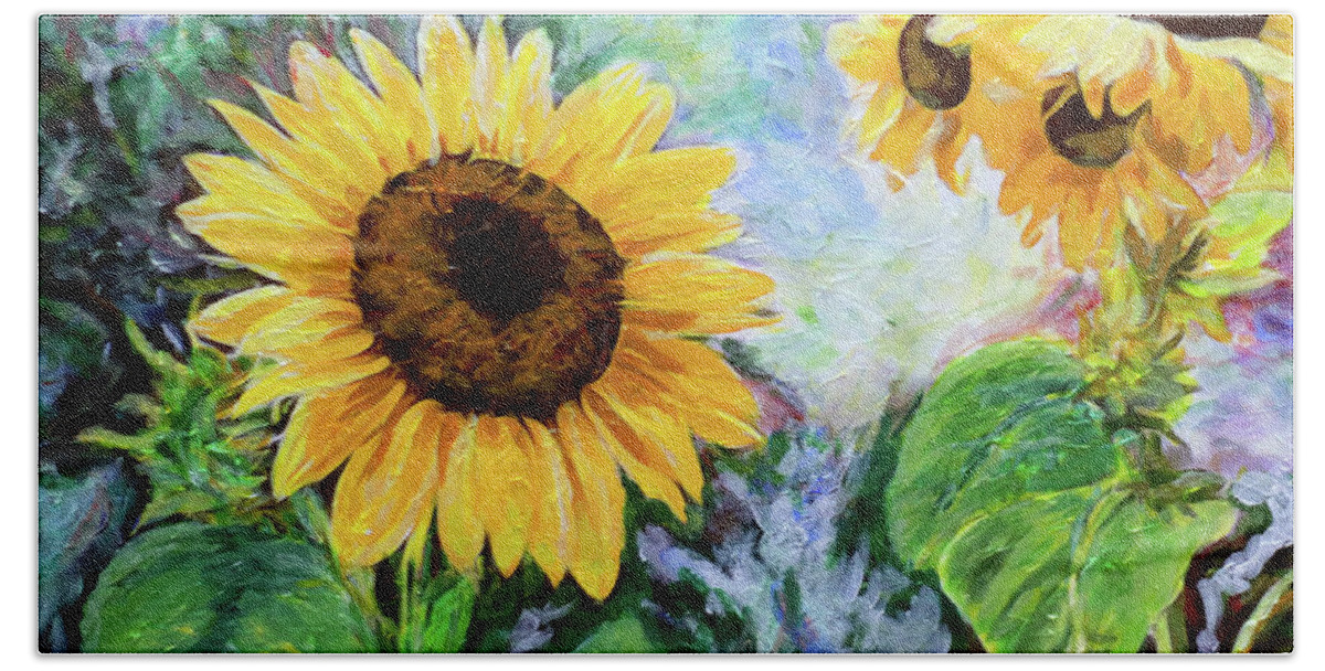 Acrylic Bath Towel featuring the painting Sunflowers by Michele A Loftus