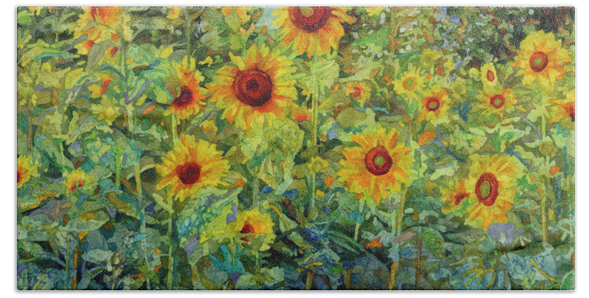 Sunflower Hand Towel featuring the painting Sunny Meadow by Hailey E Herrera