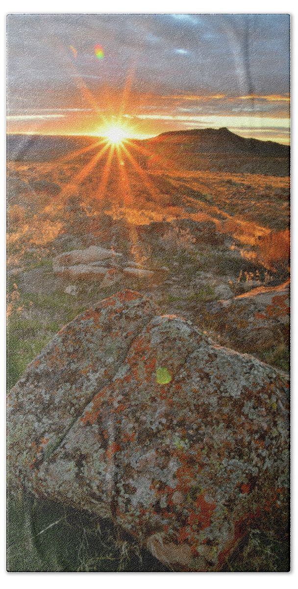 Book Cliffs Bath Towel featuring the photograph Sunset Light on Book Cliff Boulders #1 by Ray Mathis