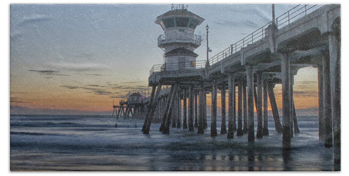 Huntington Beach Hand Towel featuring the photograph The Pier #1 by Tom Kelly
