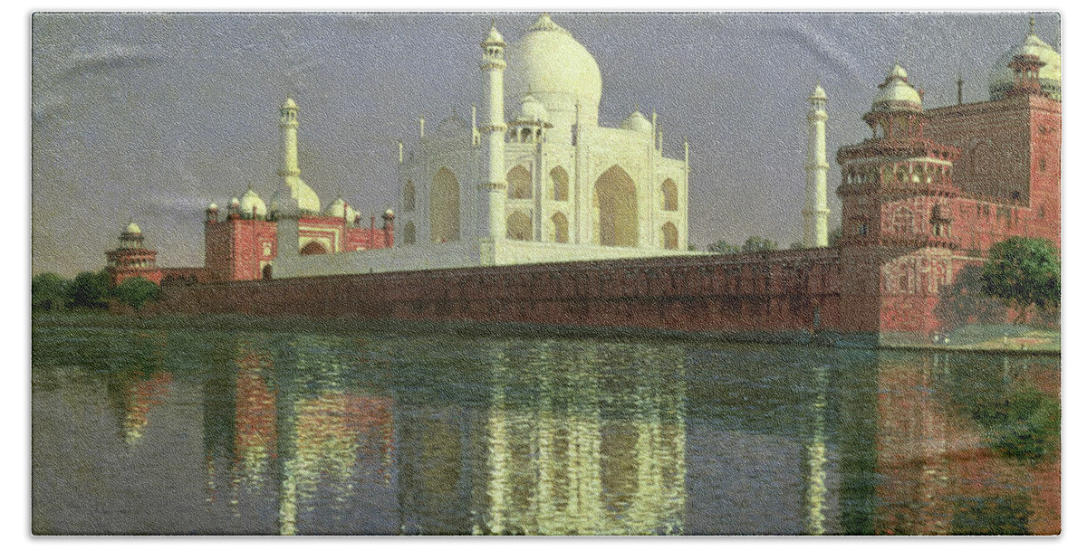 Vasily Vereshchagin Bath Towel featuring the painting The Taj Mahal #2 by Vasily Vereshchagin
