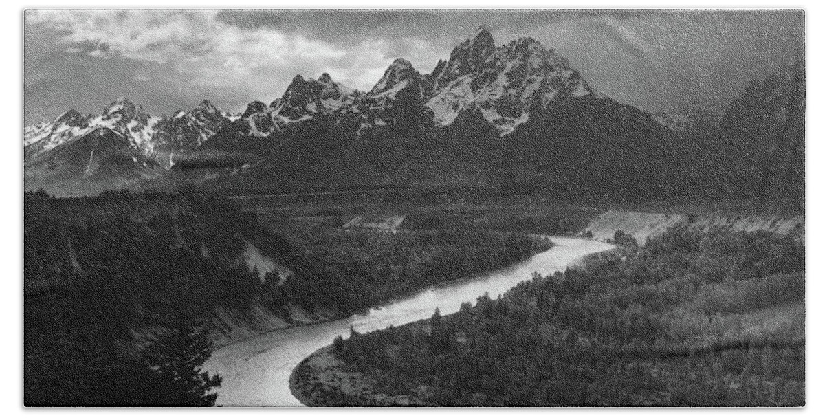 Ansel Adams Hand Towel featuring the photograph The Tetons And The Snake River 1942 by Mountain Dreams