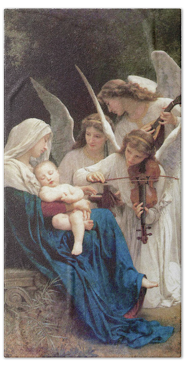 Virgin Mary And Angels Bath Towel featuring the mixed media The Virgin Mary With Angels 102 #1 by William Adolphe Bouguereau