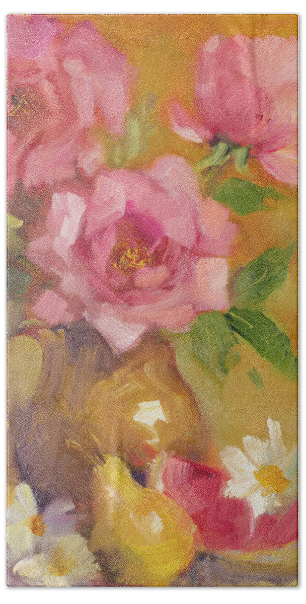 Three Hand Towel featuring the painting Three Roses by Lanie Loreth