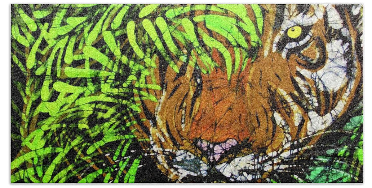  Bath Towel featuring the tapestry - textile Tiger in Bamboo by Kay Shaffer