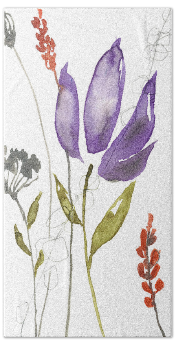 Botanical & Floral+flowers+other Hand Towel featuring the painting Ultraviolet Bouquet I #1 by Jennifer Goldberger