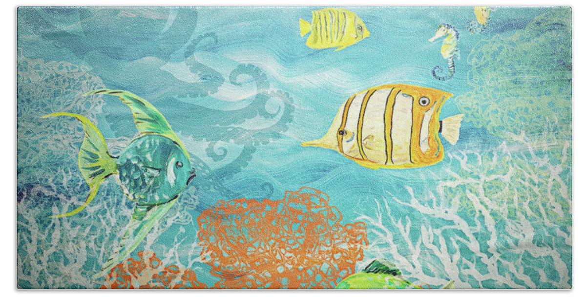 Under Hand Towel featuring the painting Under The Sea #1 by Julie Derice