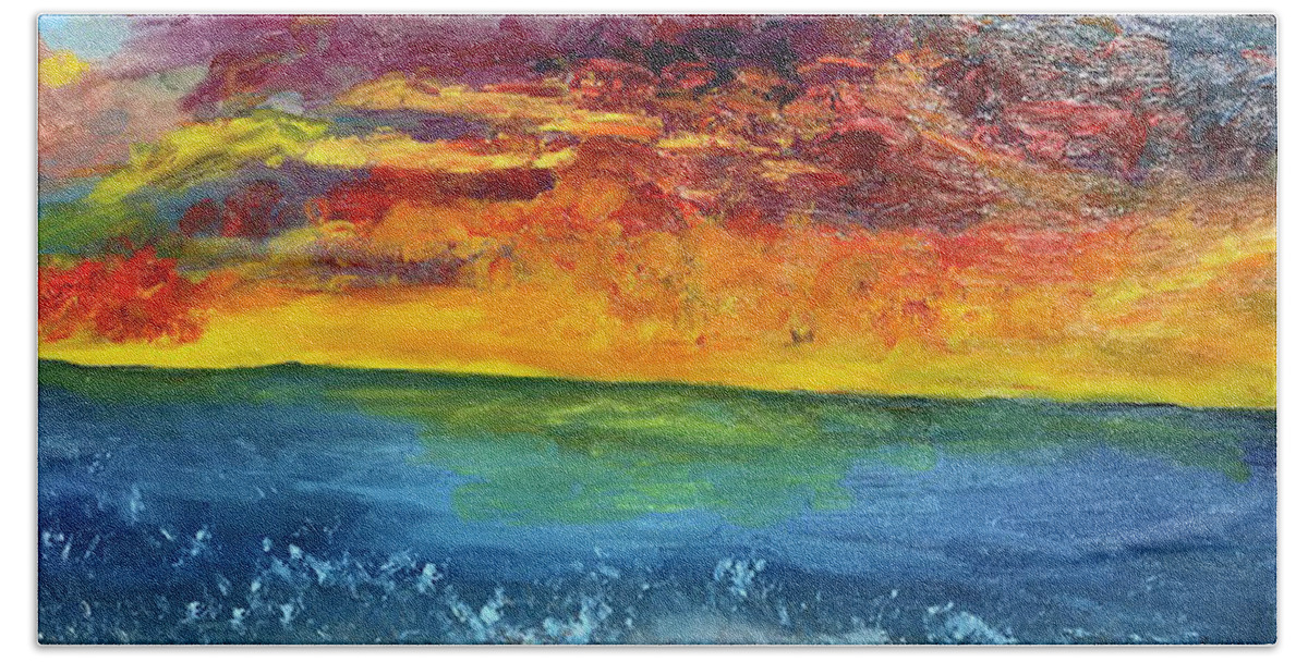 Vibrant Bath Towel featuring the painting Vibrant Sunset by Susan Grunin