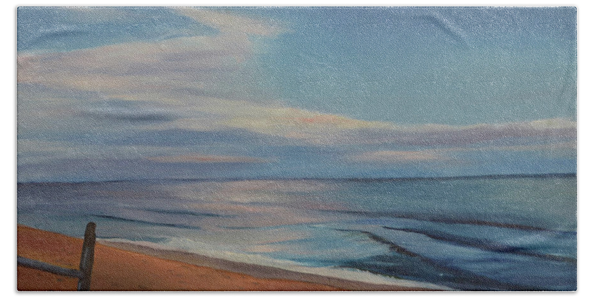 Wellfleet Hand Towel featuring the painting Wellfleet Beach #1 by Beth Riso