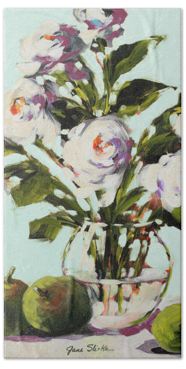 Rose Hand Towel featuring the painting White Rose by Jane Slivka