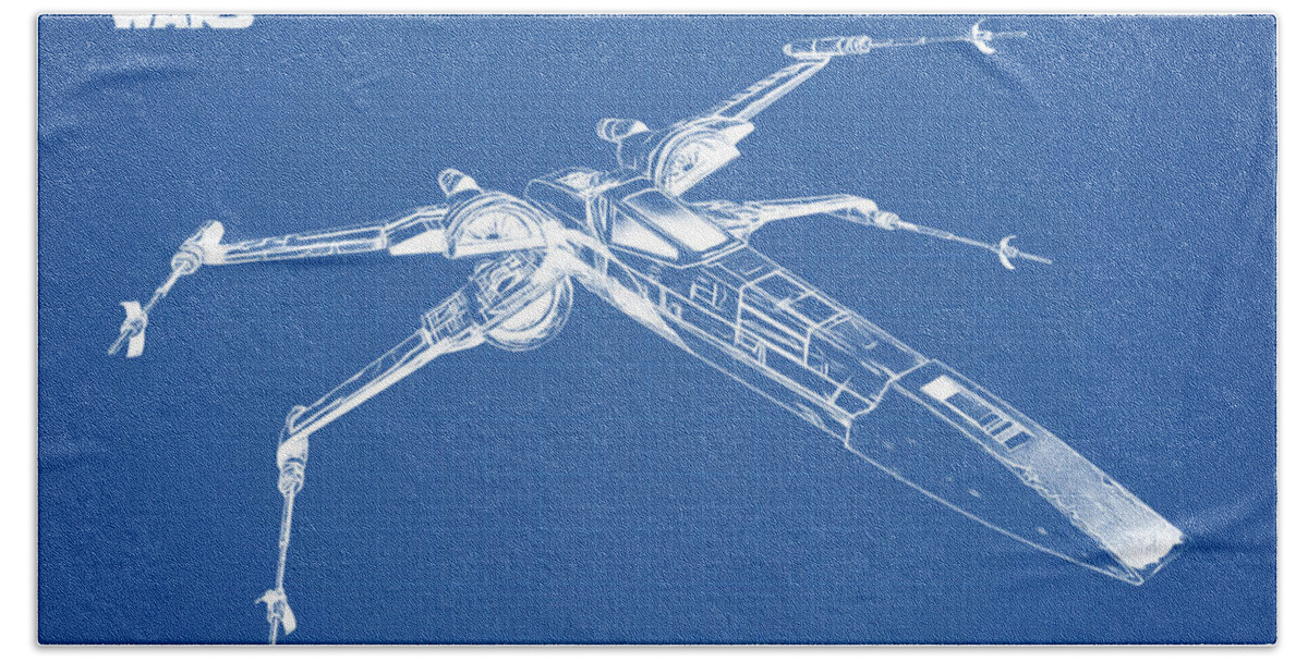 Star Wars Hand Towel featuring the digital art X-WING FIGHTER blue #1 by Dennson Creative