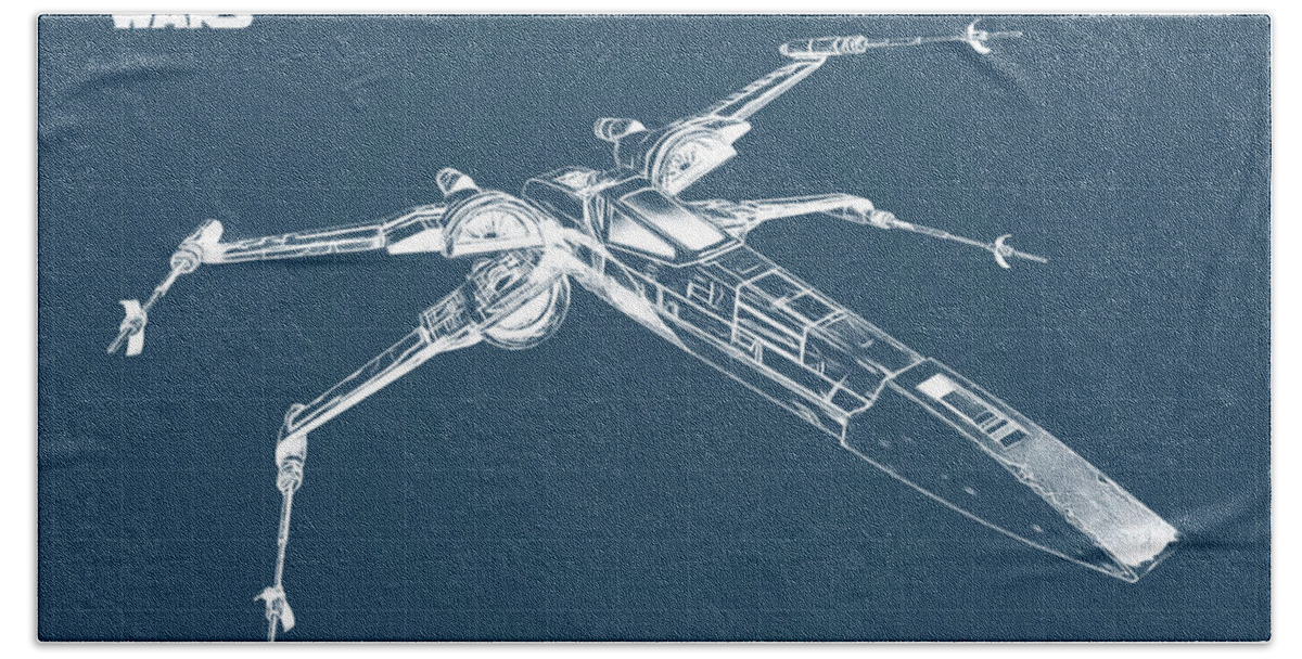Star Wars Hand Towel featuring the digital art X-WING FIGHTER blueprint #1 by Dennson Creative
