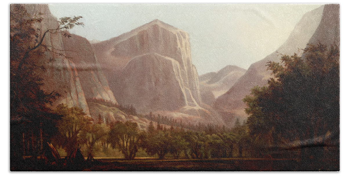 Edwin Deakin Bath Towel featuring the painting Yosemite Encampment #1 by Edwin Deakin