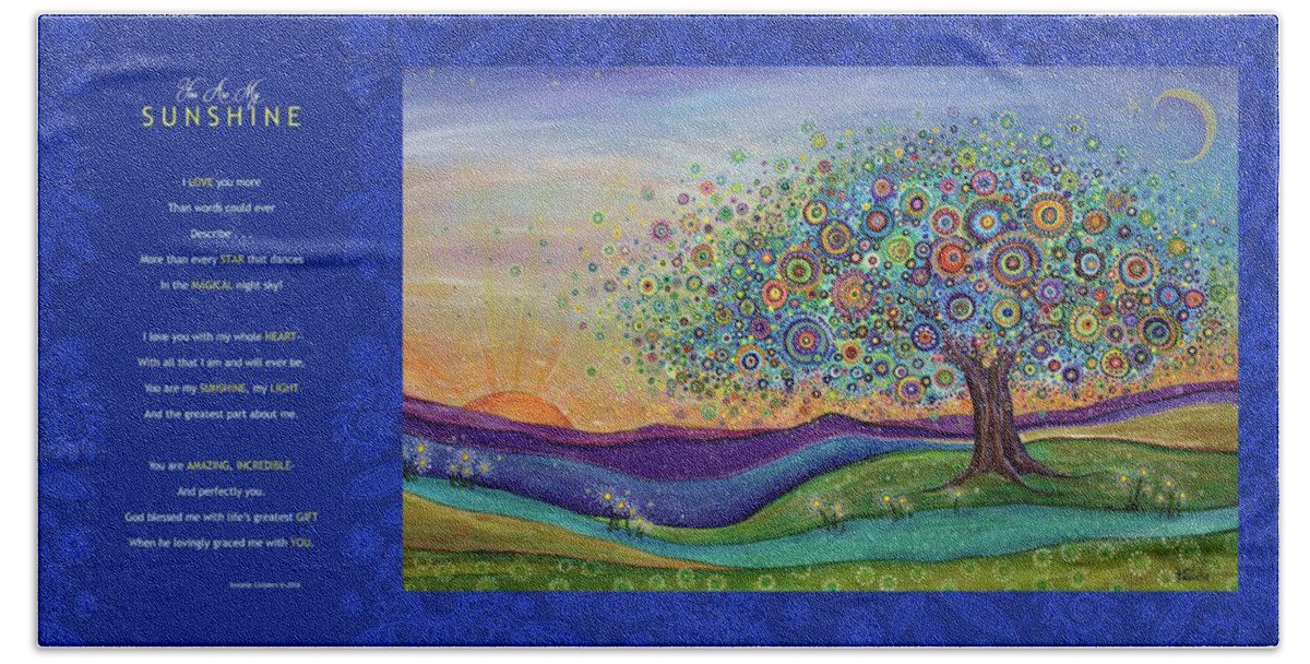 Whimsical Tree Hand Towel featuring the digital art You Are My Sunshine - Poetry by Tanielle Childers