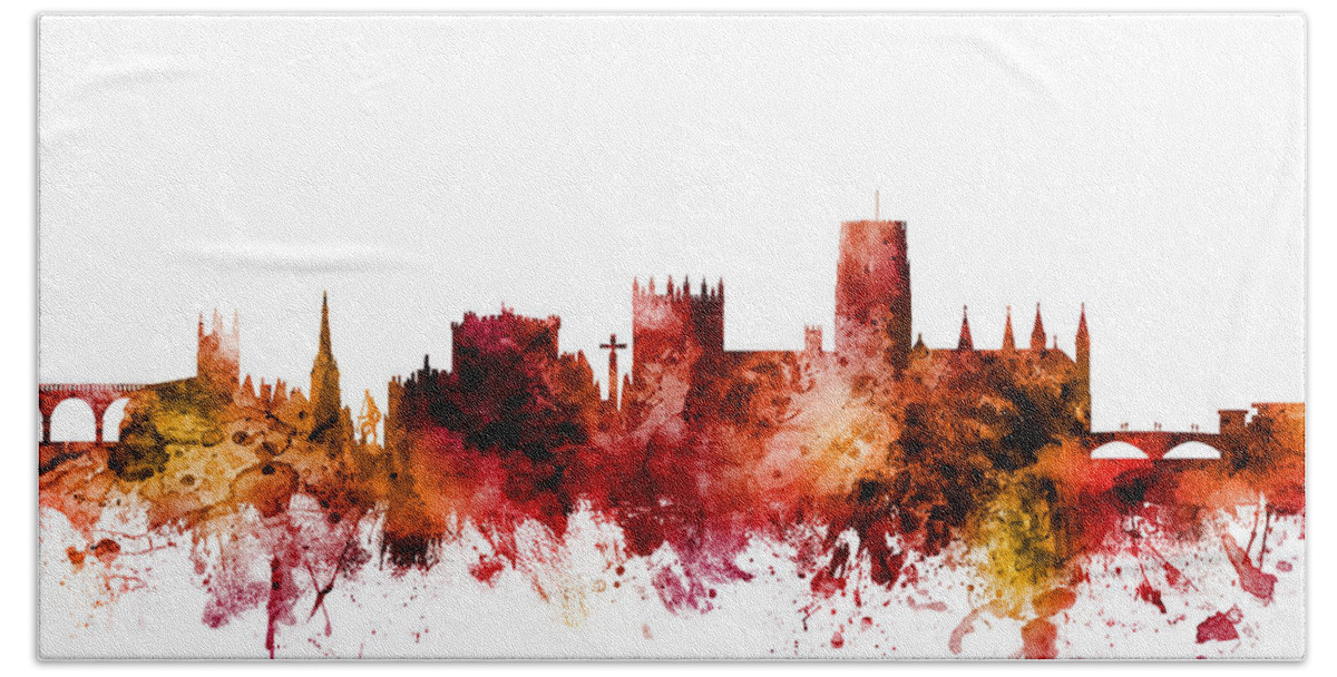 Durham Hand Towel featuring the digital art Durham England Skyline Cityscape by Michael Tompsett