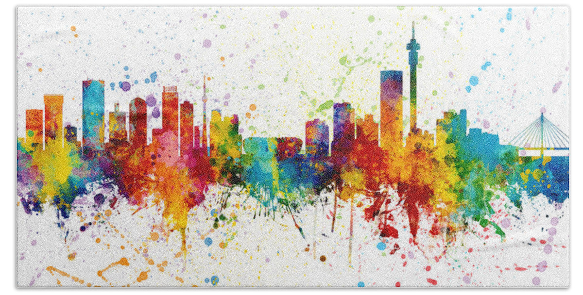 Johannesburg Hand Towel featuring the digital art Johannesburg South Africa Skyline by Michael Tompsett
