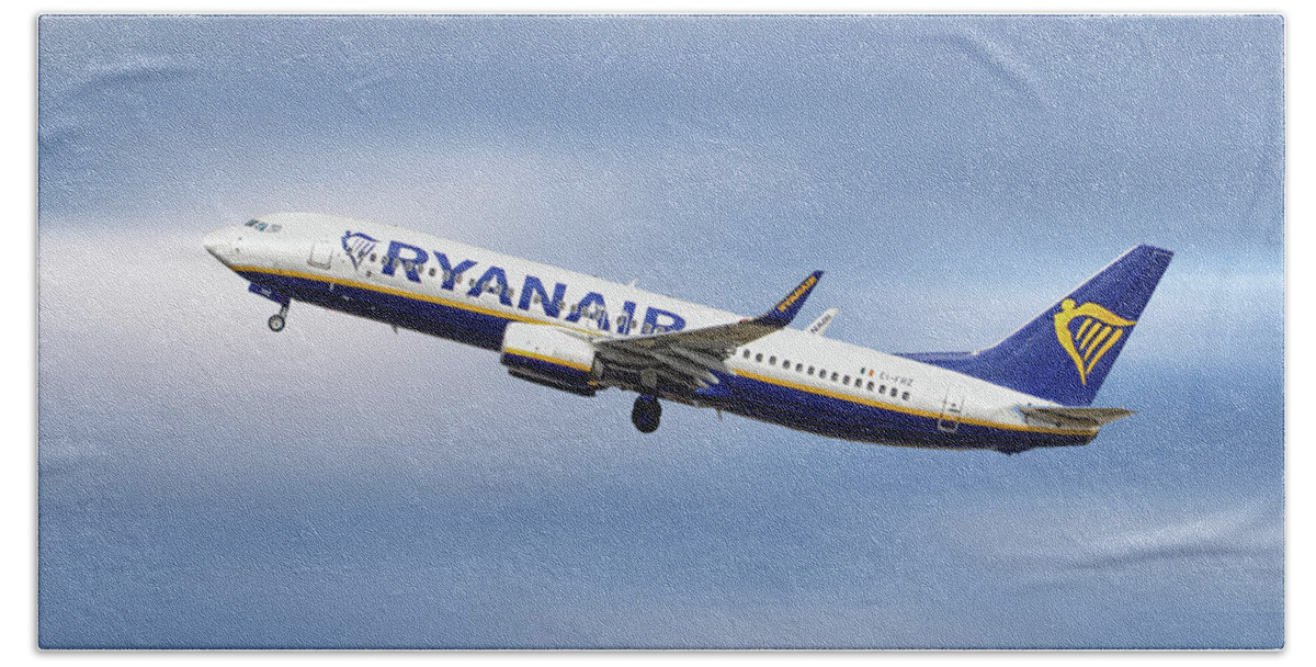 Ryanair Hand Towel featuring the mixed media Ryanair Boeing 737-8AS #10 by Smart Aviation