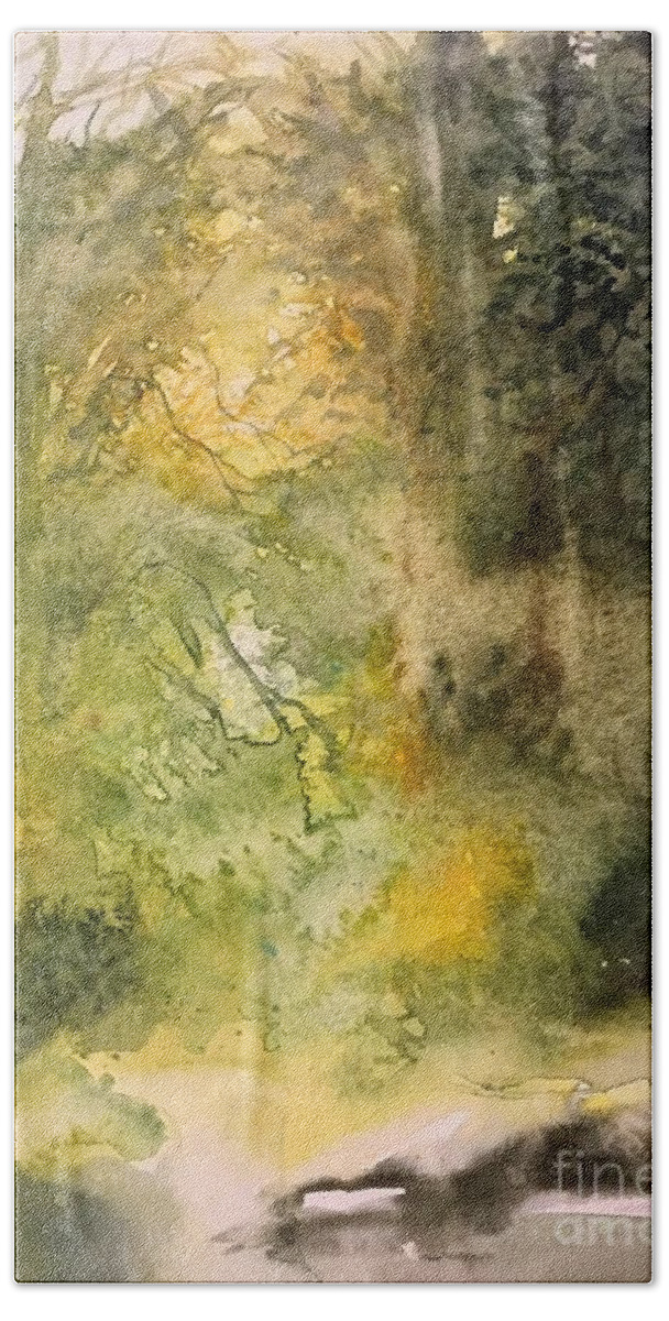 The Forest With River Bath Towel featuring the painting 1052014 by Han in Huang wong