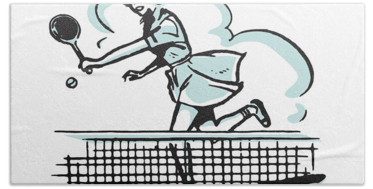 Action Bath Towel featuring the drawing Woman Playing Tennis #11 by CSA Images