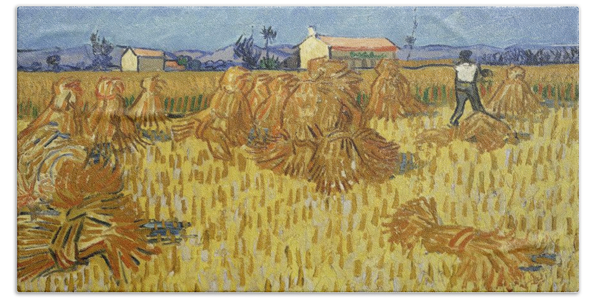 Provence Hand Towel featuring the painting Corn Harvest In Provence by Vincent Van Gogh