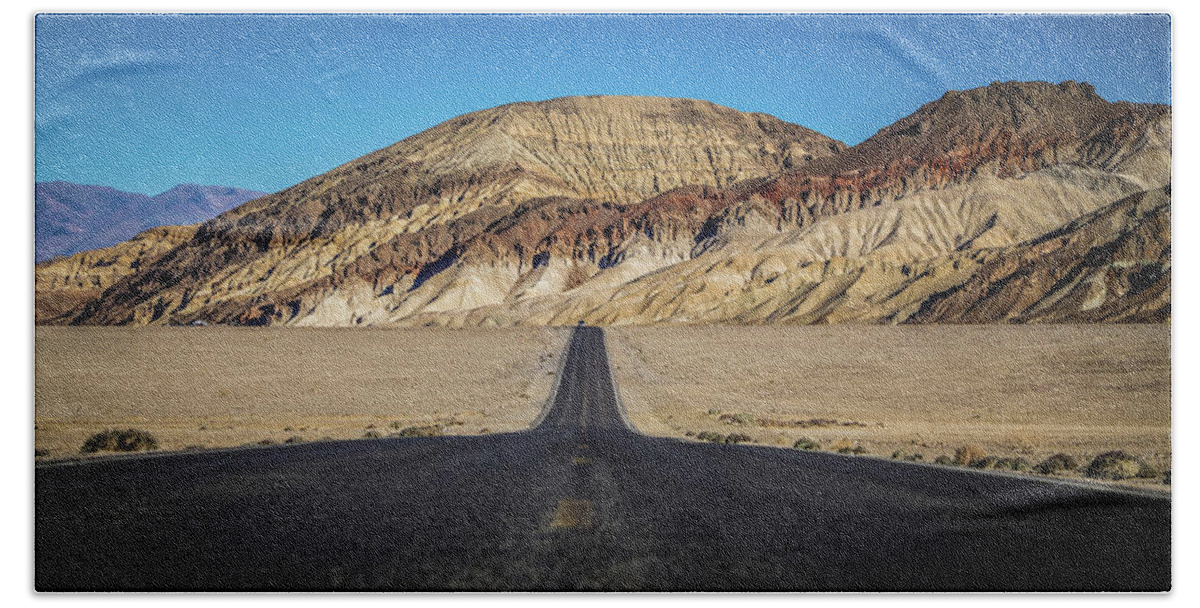 Road Bath Towel featuring the photograph Lonely Road In Death Valley National Park In California #12 by Alex Grichenko
