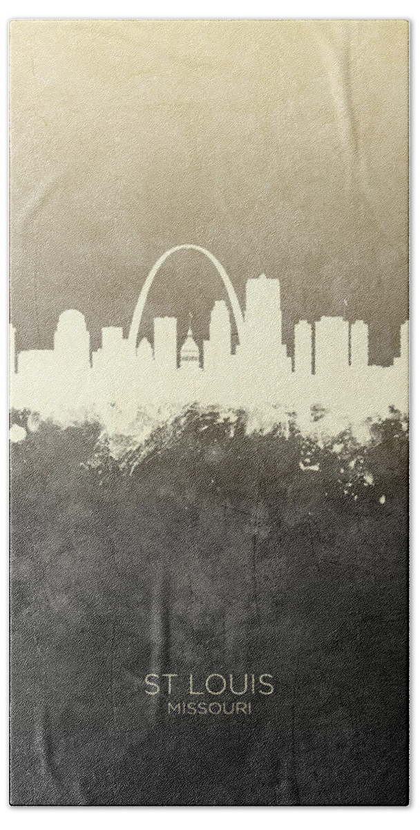 St Louis Hand Towel featuring the digital art St Louis Missouri Skyline #12 by Michael Tompsett