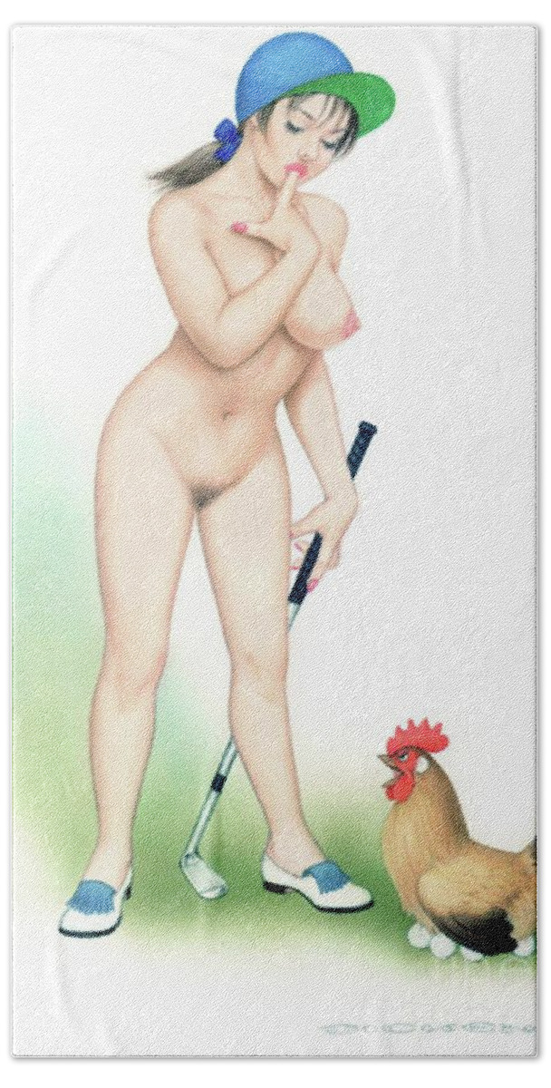 Nude Hand Towel featuring the painting Archie Dickens Pin Up Art #13 by Esoterica Art Agency
