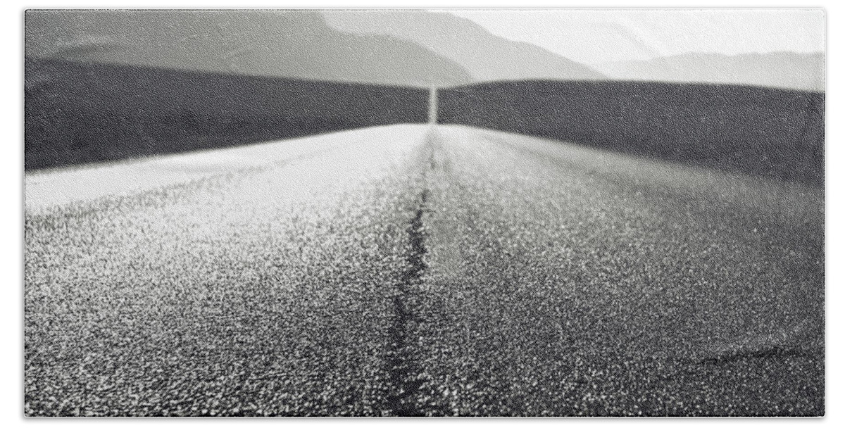 Road Bath Sheet featuring the photograph Lonely Road In Death Valley National Park In California #13 by Alex Grichenko