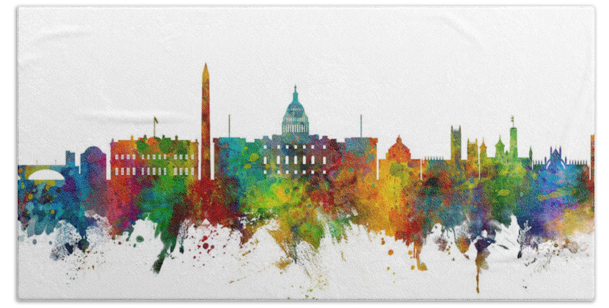 Washington Bath Sheet featuring the digital art Washington DC Skyline #13 by Michael Tompsett
