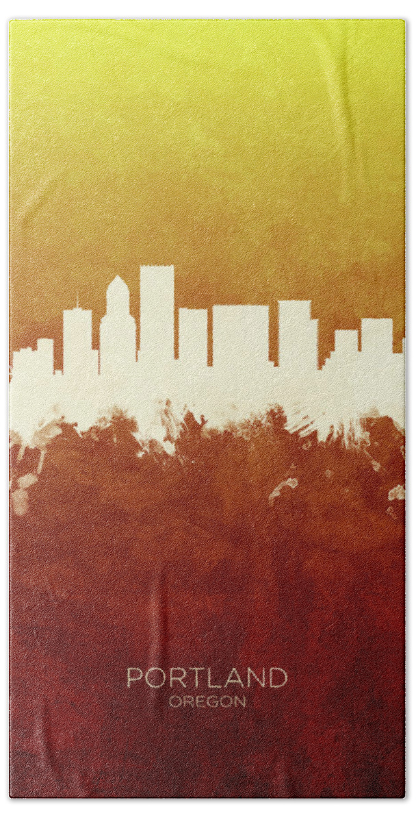 Portland Hand Towel featuring the digital art Portland Oregon Skyline #14 by Michael Tompsett