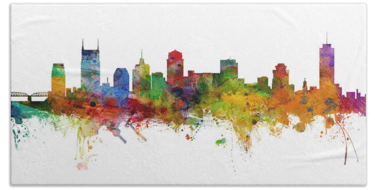 Nashville Hand Towel featuring the digital art Nashville Tennessee Skyline #15 by Michael Tompsett