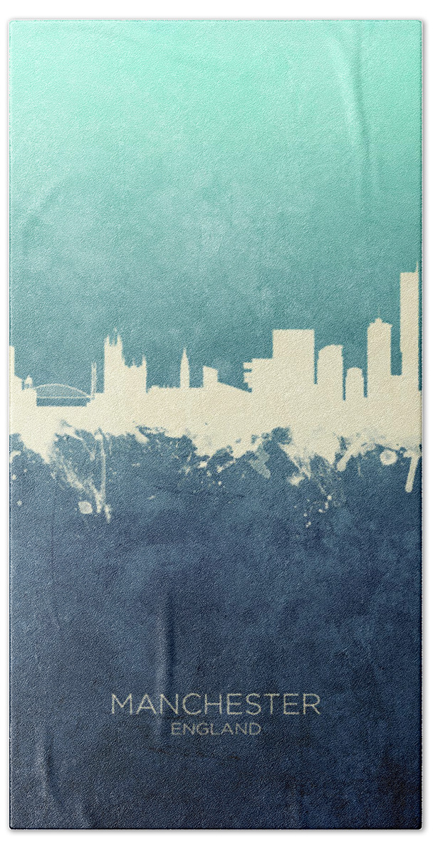 Manchester Hand Towel featuring the digital art Manchester England Skyline by Michael Tompsett