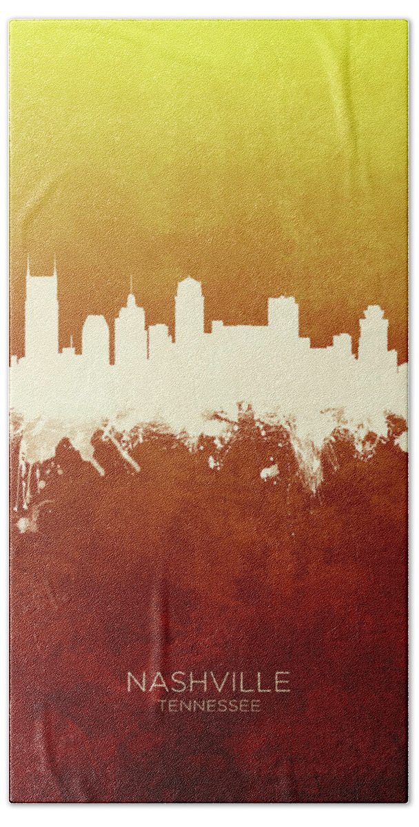 Nashville Bath Sheet featuring the digital art Nashville Tennessee Skyline by Michael Tompsett