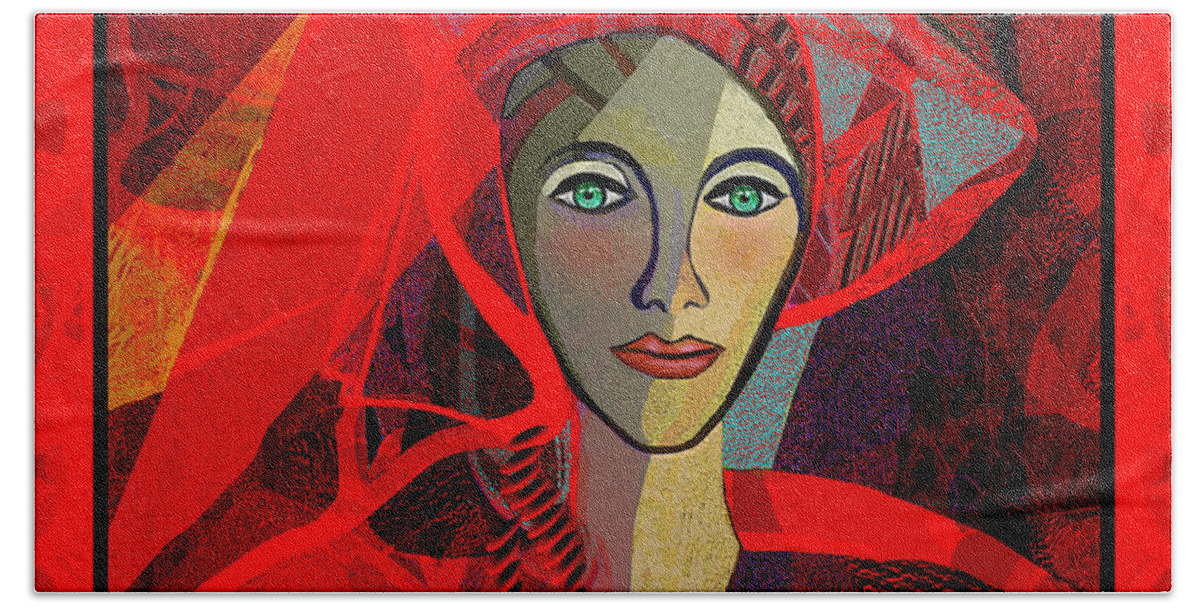 1791 Lady In Red 2017 V Bath Towel featuring the digital art 1791 Lady in Red 2017 V by Irmgard Schoendorf Welch