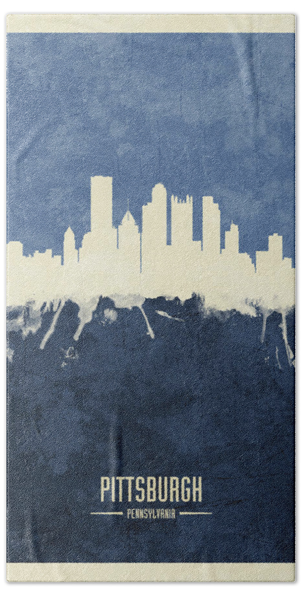 Pittsburgh Hand Towel featuring the digital art Pittsburgh Pennsylvania Skyline by Michael Tompsett