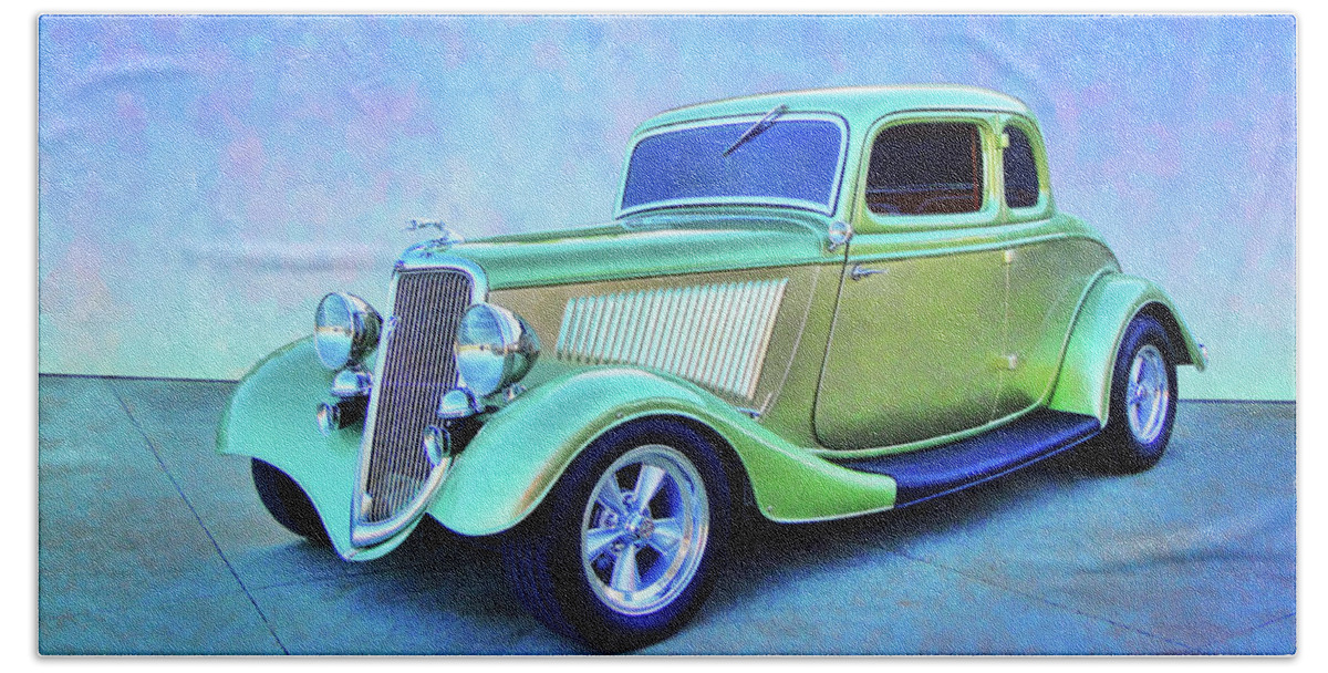 1934 Ford Green Hand Towel featuring the digital art 1934 Green Ford by Rick Wicker