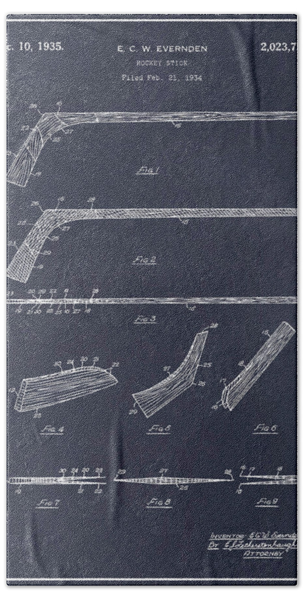 Art & Collectibles Hand Towel featuring the drawing 1934 Hockey Stick Patent Print Blackboard by Greg Edwards