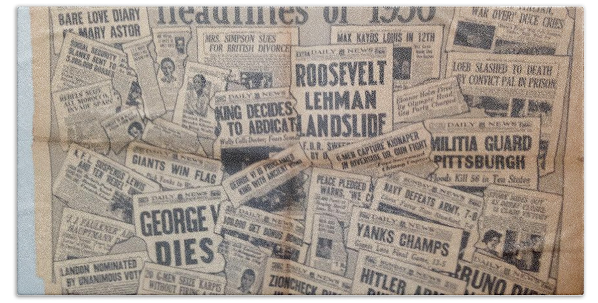 1936 Hand Towel featuring the photograph 1936 Headlines by Marty Klar